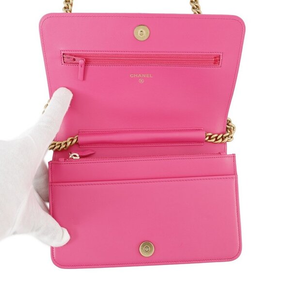 CHANEL Boy's Chanel Chevron Chain Wallet Calfskin Pink AP1117 - Picture 16 of 16